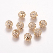 Brass Cubic Zirconia Beads, Round, Golden, 8mm, Hole: 1.5mm(X-ZIRC-F001-02G)
