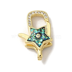 Rack Plating Brass Micro Pave Cubic Zirconia lobster Claw Clasps, with Synthetic Opal, Cadmium Free & Lead Free, Long-Lasting Plated, Real 18K Gold Plated, Star, Dark Slate Gray, 22x13.5x6mm, Hole: 4.5x1.5mm(KK-P268-02G-02)