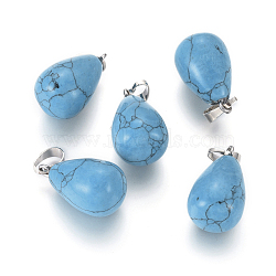 Synthetic Turquoise Pendants, with Platinum Tone Brass Findings, Drop, 24~24.5x14mm, Hole: 5x7mm(G-K187-04H)