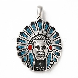 304 Stainless Steel Pendants, with Synthetic Turquoise, Indian Charm, Antique Silver, 31x21x9mm, Hole: 6x3.5mm(STAS-M321-04AS)