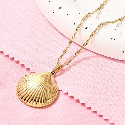 Summer Beach 304 Stainless Steel Pendant Rope Chain Necklaces for Women, Real 18K Gold Plated, Shell Shape, 15.55 inch(39.5cm), Pendant: 27x24.5mm.(STAS-Z108-01G-04)