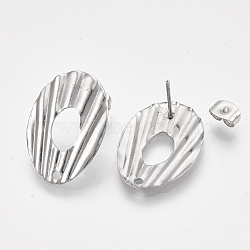 Non-Tarnish 304 Stainless Steel Stud Earring Findings, with Ear Nuts/Earring Backs, Oval, Stainless Steel Color, 23x16.5mm, Hole: 1.5mm, Pin: 0.7mm(STAS-S079-47B)