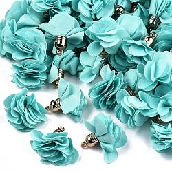 Cloth Pendants, with CCB Plastic, 6-Petal, Flower, Golden, Turquoise, 26~27x17~28mm, Hole: 1.6mm(FIND-S300-01F)