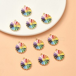 Alloy Enamel Pendants, Golden, Daisy Charm, Colorful, 20.5x18x2mm, Hole: 1.5mm(ENAM-YW0003-72)