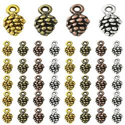 48Pcs 4 Colors Tibetan Style Alloy Pendants, Cadmium Free & Lead Free, Pine Cone, Mixed Color, 13x7x5.5mm, Hole: 2mm, 12pcs/color(TIBEP-YW0001-80)