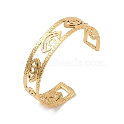 Hollow Wide Version Open Cuff Bangles, 304 Stainless Steel for Women, Real 18K Gold Plated, 5/8 inch(1.55cm), Inner Diameter: 2-1/2x2 inch(6.2cmx5cm)(BJEW-U006-03G-02)