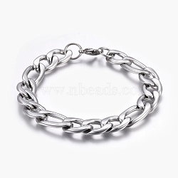 304 Stainless Steel Figaro Chain Bracelets, with Lobster Claw Clasps, Stainless Steel Color, 8-5/8 inch(22cm), Links: 17x11.5x3mm and 22x11.5x3mm(BJEW-L634-04C-P)