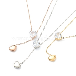 304 Stainless Steel Pendant Necklaces, with Cable Chains and Glass Rhinestone, Heart, Mixed Color, 15.74 inch(40cm)(NJEW-L458-084)