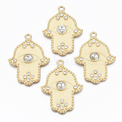 Alloy Big Pendants, with Crystal Rhinestone, Cadmium Free & Nickel Free & Lead Free, Real 14k Gold Plated, 66.5x49.5x7.5mm, Hole: 4.5mm(PALLOY-R113-033-NR)