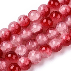 Crackle Baking Painted Imitation Jade Glass Beads Strands, Two Tone, Round, Dark Red, 8mm, Hole: 1.5mm, about 104~108pcs/strand, 29.72 inch~30.91 inch(75.5~78.5cm)(DGLA-T003-8mm-11)