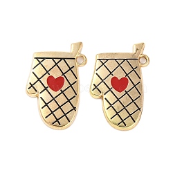 Golden Plated Alloy Enamel Pendants, Cadmium Free & Lead Free, Gloves with Heart Charm, Red, 28x18x2mm, Hole: 1.8mm(ENAM-Z017-07G)