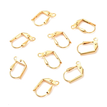 Brass Leverback Earring Findings, with Loop, Long-Lasting Plated, Real 18K Gold Plated, 14x10.5x2.5mm, Hole: 1.6mm, Pin: 1mm