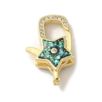 Rack Plating Brass Micro Pave Cubic Zirconia lobster Claw Clasps, with Synthetic Opal, Cadmium Free & Lead Free, Long-Lasting Plated, Real 18K Gold Plated, Star, Dark Slate Gray, 22x13.5x6mm, Hole: 4.5x1.5mm