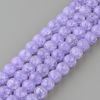Synthetic Crackle Quartz Beads Strands, Round, Dyed, Lilac, 6mm, Hole: 1mm, about 66pcs/strand, 15.7 inch