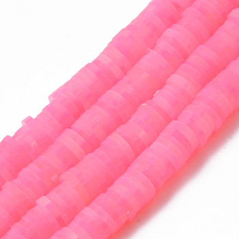 Handmade Polymer Clay Beads Strands, for DIY Jewelry Crafts Supplies, Heishi Beads, Disc/Flat Round, Deep Pink, 6x0.5~1mm, Hole: 1.8mm, about 320~447pcs/strand, 15.75 inch~16.14 inch(40~41cm)