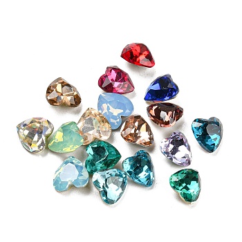K9 Glass Rhinestone Cabochons, Pointed Back & Back Plated, Faceted, Heart, Mixed Color, 6x6x3mm