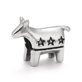 304 Stainless Steel European Beads, Large Hole Beads, Dog with Star, Antique Silver, 15x8x20.5mm, Hole: 4.7mm