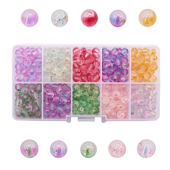 400Pcs 10 Colors Frosted Spray Painted Glass Beads Strands, with Golden Foil, Round, Mixed Color, 6mm, Hole: 1.2mm, 40pcs/color