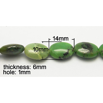 Natural Serpentine Beads Strands, Oval, Green, Size: about 10mm wide, 14mm long, 6mm thick, hole: 1mm, about 30pcs/strand, 16 inch