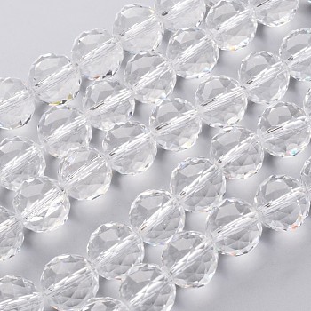 Glass Bead Strands, Faceted, Round, Clear, 15~15.5mm, Hole: 2mm, about 15pcs/strand, 8.6 inch(22cm)