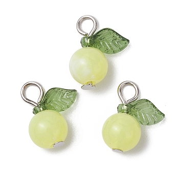 Acrylic Pendants, with Iron Flat Head Pins, Fruit Charms, Yellow, 15x11.5x7.5mm, Hole: 2mm
