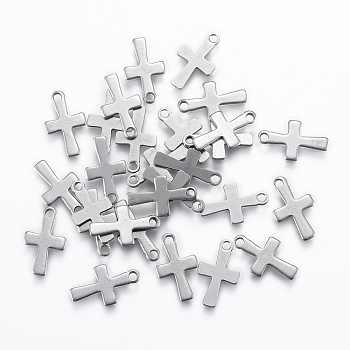201 Stainless Steel Tiny Cross Charms, Stainless Steel Color, 12x7x0.8mm, Hole: 1mm