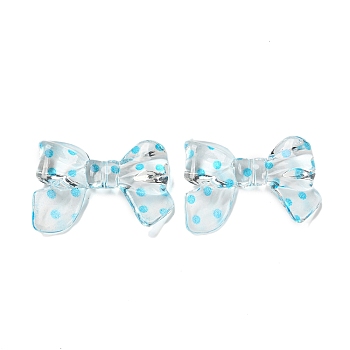 Transparent Printed Acrylic Beads, Bowknot, Deep Sky Blue, 24x32.5x7mm, Hole: 1.5mm