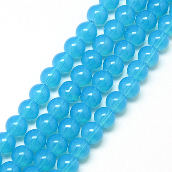 Baking Painted Glass Beads Strands, Imitation Opalite, Round, Deep Sky Blue, 6mm, Hole: 1.3~1.6mm, about 133pcs/strand, 31.4 inch