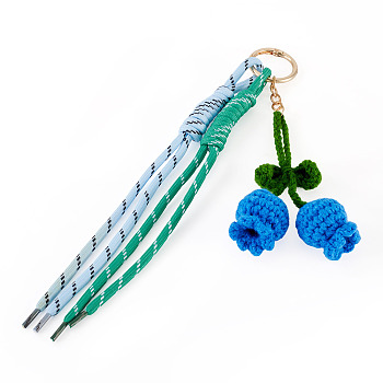 Polyester Pendant Keychains, with Alloy Key Rings, Light Gold, Blueberry, 230~260mm