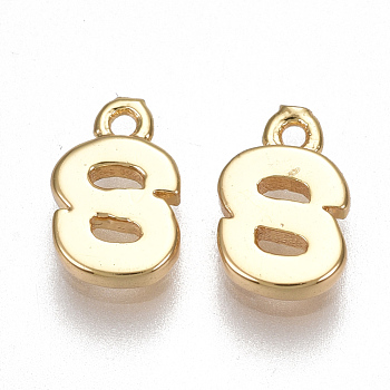 Brass Charms, Letter, Nickel Free, Real 18K Gold Plated, Letter.S, 8.5x5.5x1.5mm, Hole: 0.8mm