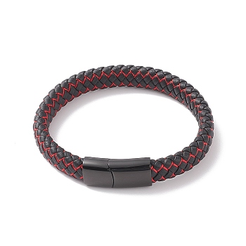 Leather Braided Cord Bracelets, with Nylon and 304 Stainless Steel Magnetic Clasp, Rectangle, Gunmetal, 8-5/8 inch(22cm), 12x6mm