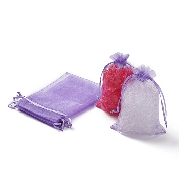 Organza Bags, with Ribbons, Medium Purple, 15x10cm