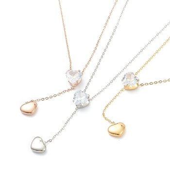 304 Stainless Steel Pendant Necklaces, with Cable Chains and Glass Rhinestone, Heart, Mixed Color, 15.74 inch(40cm)