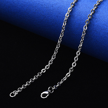 Non-Tarnish 304 Stainless Steel Cable Chain Necklace, with Lobster Claw Clasp, Stainless Steel Color, 19.68 inch(50cm), Link: 4x3x0.8mm