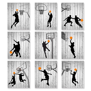 Chemical Fiber Oil Canvas Hanging Painting, Home Wall Decoration, Rectangle, Basketball Pattern, 250x200mm, 9pcs/set