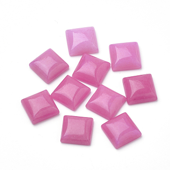 Natural White Jade Cabochons, Dyed, Square, Hot Pink, 10x10x5mm