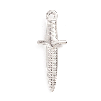 304 Stainless Steel Pendants, Dagger, Stainless Steel Color, 24x9x3.5mm, Hole: 1.6mm