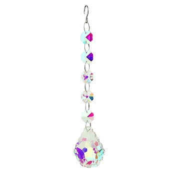 Clear AB Glass Pendant Decorations, with Glass Octagon Link, Hanging Suncatchers Garden Decorations, Teardrop, pendant: 50mm