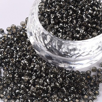 8/0 Glass Seed Beads, Silver Lined Round Hole, Round, Light Grey, 3mm, Hole: 1mm, about 10000 beads/pound