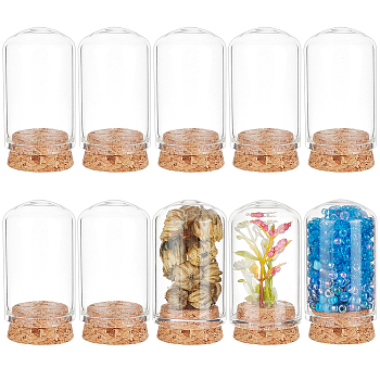 10Pcs Glass Dome Cloche Cover, Bell Jar, with Cork Base, For Doll House Container, Dried Flower Display Decoration, Clear, 30x57mm