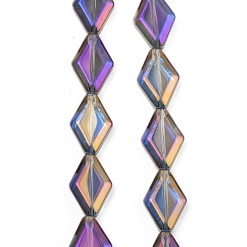 Electroplate Glass Beads Strands, Rhombus, AB Color, Plum, 15x10x5mm, Hole: 1mm, about 43pcs/strand, 25.39''(64.5cm)