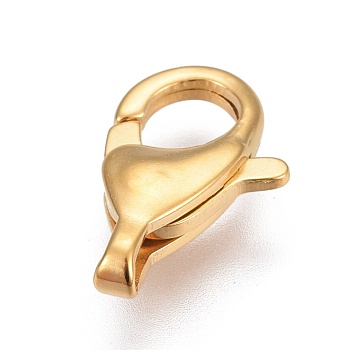 304 Stainless Steel Lobster Claw Clasps, Golden, 15x9.5x3.5mm, Hole: 2.5x1mm