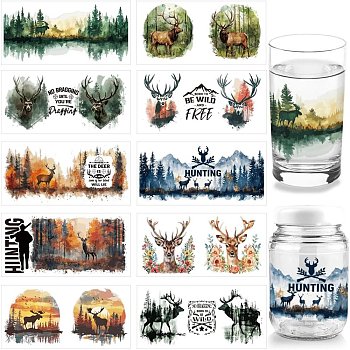 PVC DIY Heat Transfer Paper, for UV Sublimation Cup, Deer, 110x240mm, 10 style, 1pc/style, 10pcs/set
