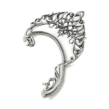 316 Surgical Stainless Steel Cuff Earrings, Fairy Ears, Left, Antique Silver, 65x50mm
