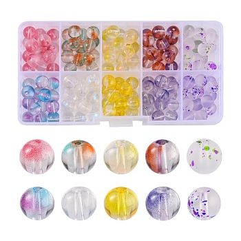 150Pcs 10 Colors Glass Beads, Round, Mixed Color, 8mm, Hole: 1.4mm, 15Pcs/color