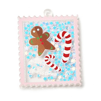 Christmas Acrylic Pendants, with Paper, Stamp, Gingerbread Man, 49x38x4mm, Hole: 2.4mm
