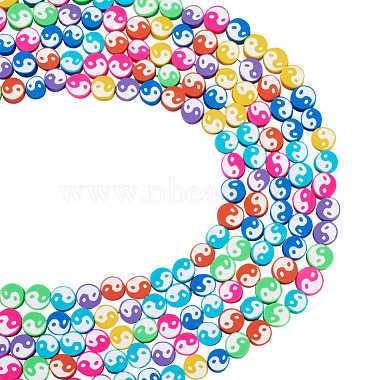 Colorful Flat Round Polymer Clay Beads
