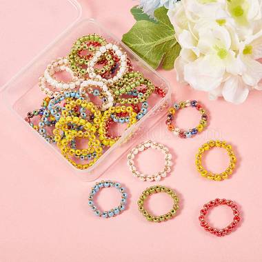 30Pcs 6 Colors Round Glass Seed Beaded Finger Rings(RJEW-SZ0001-01)-5