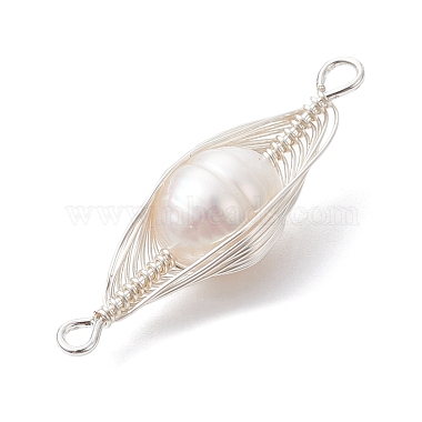 Natural Cultured Freshwater Pearl Copper Wire Wrapped Connector Charms(PALLOY-JF02519-01)-4