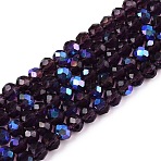 Electroplate Glass Beads Strands, Half Rainbow Plated, Faceted, Rondelle, Indigo, 4x3mm, Hole: 0.8~1mm, about 105~110pcs/strand, 38~39cm(EGLA-A044-T4mm-L15)